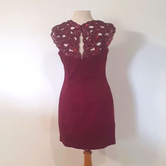 French Connection Size 14 Red Maroon Sequin Evening Dress - Picture 5 of 9